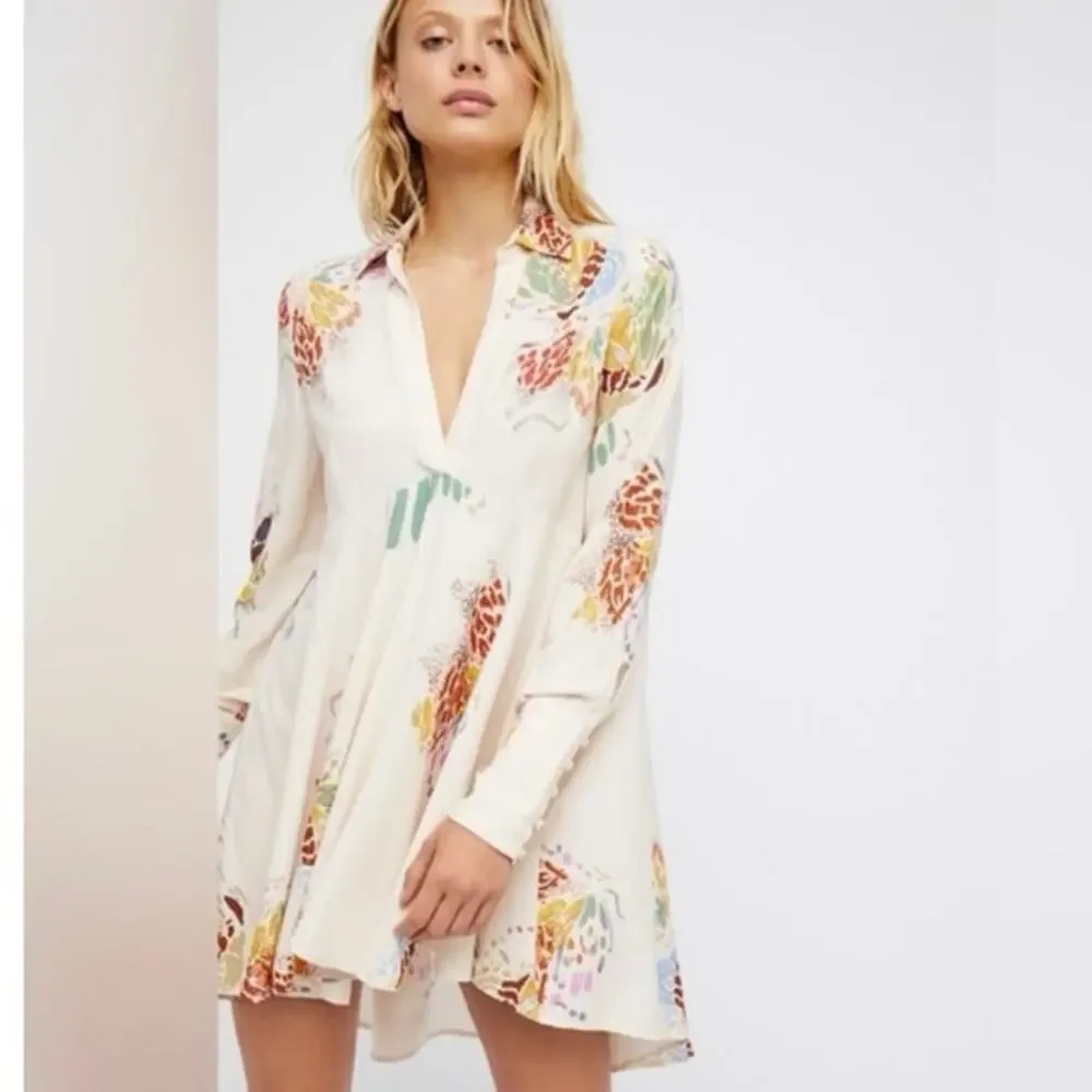 Free People Field Of Butterflies Tunic in Ivory Hi-Low Swing Style - Size S - Picture 2 of 7